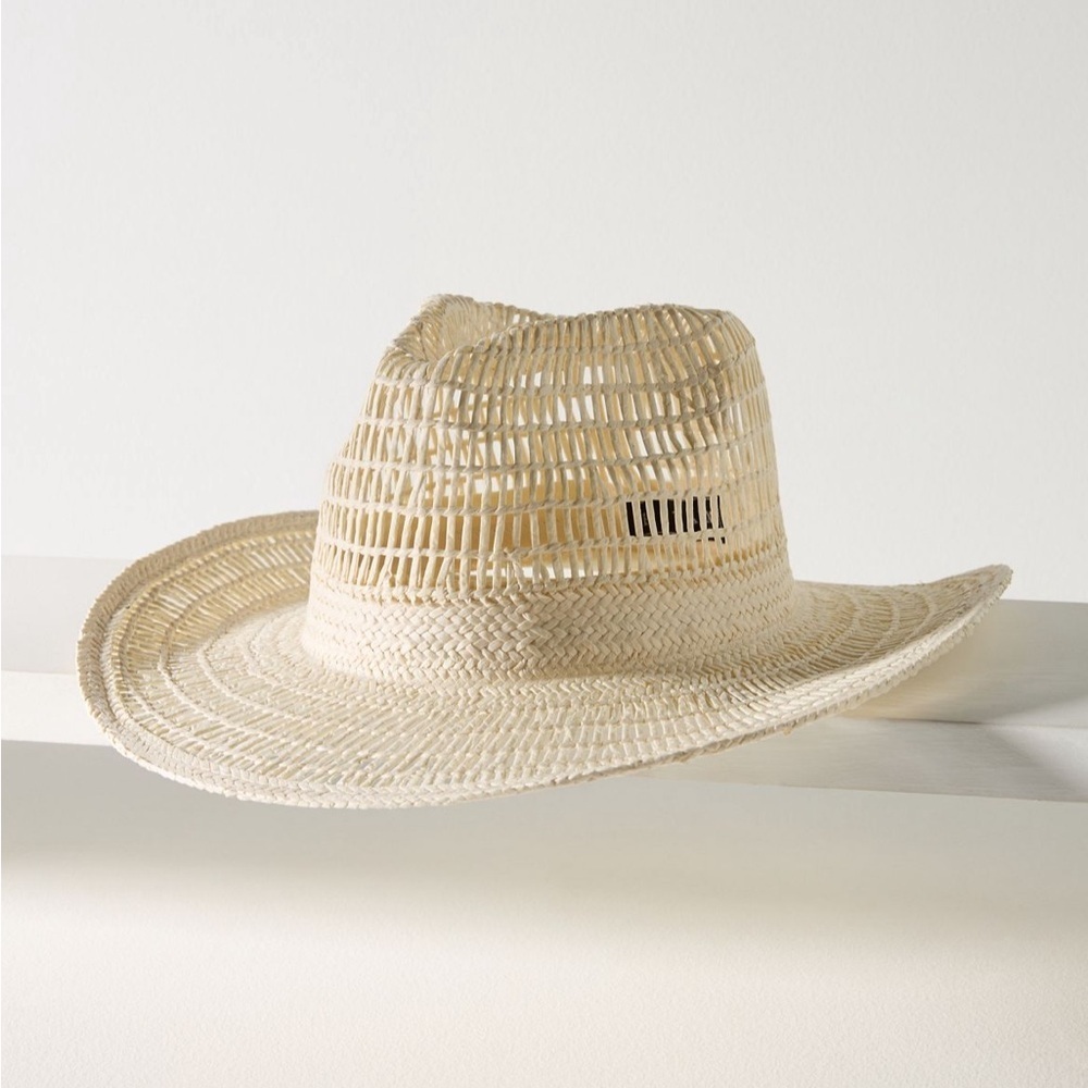 Anthropologie Wyeth Geo Open Weave Rancher Cream Straw Hat - Picture 5 of 7